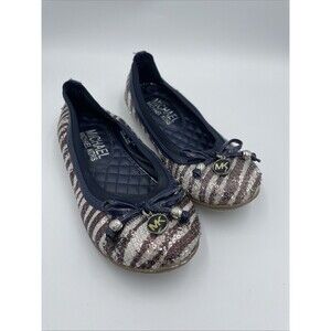 Michael Kors Girls' Navy Blue  Bow Glitter Ballet Flats Toddler Size 13